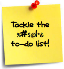 yellow sticky note saying Tackle the damn to-do list.